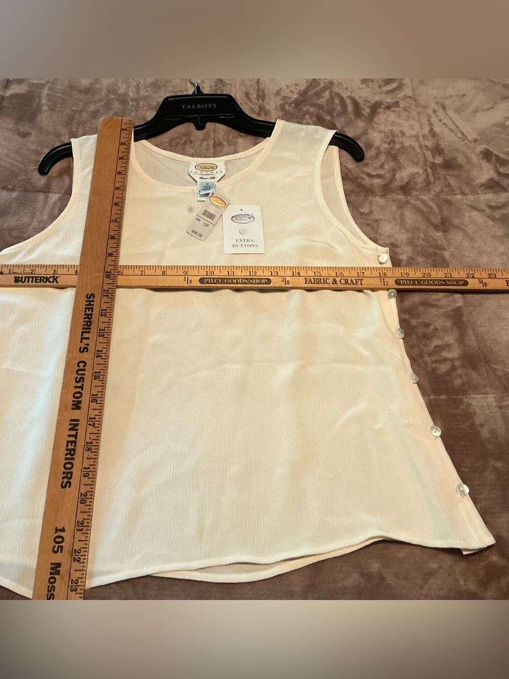 Talbots Cream Sleeveless Button-Side Shell Top - Picture 5 of 6